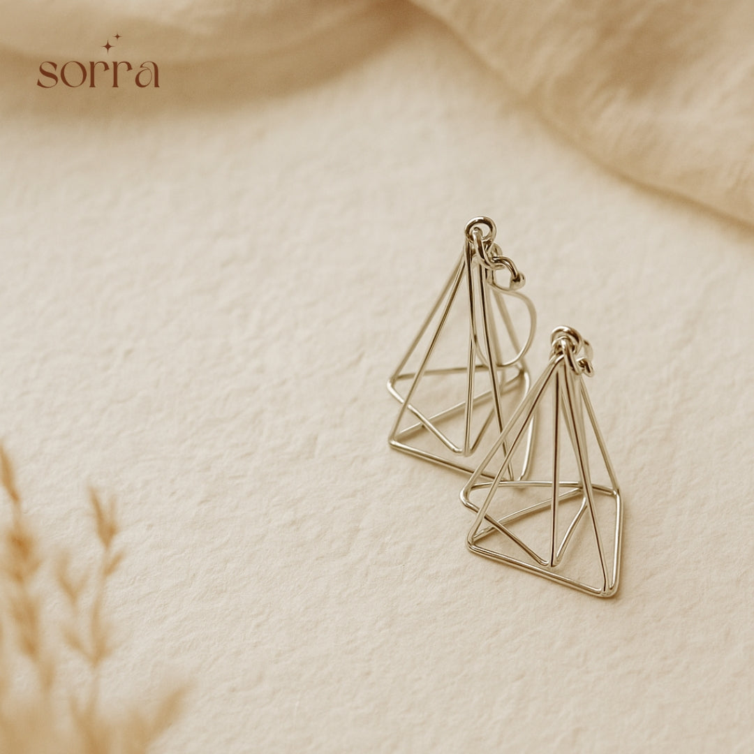 Silver Geometric Layered Drop Earrings | 925 Silver