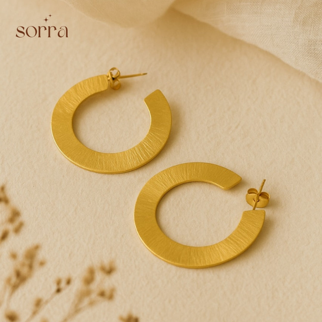 Textured Gold Hoop Earrings | 925 Silver
