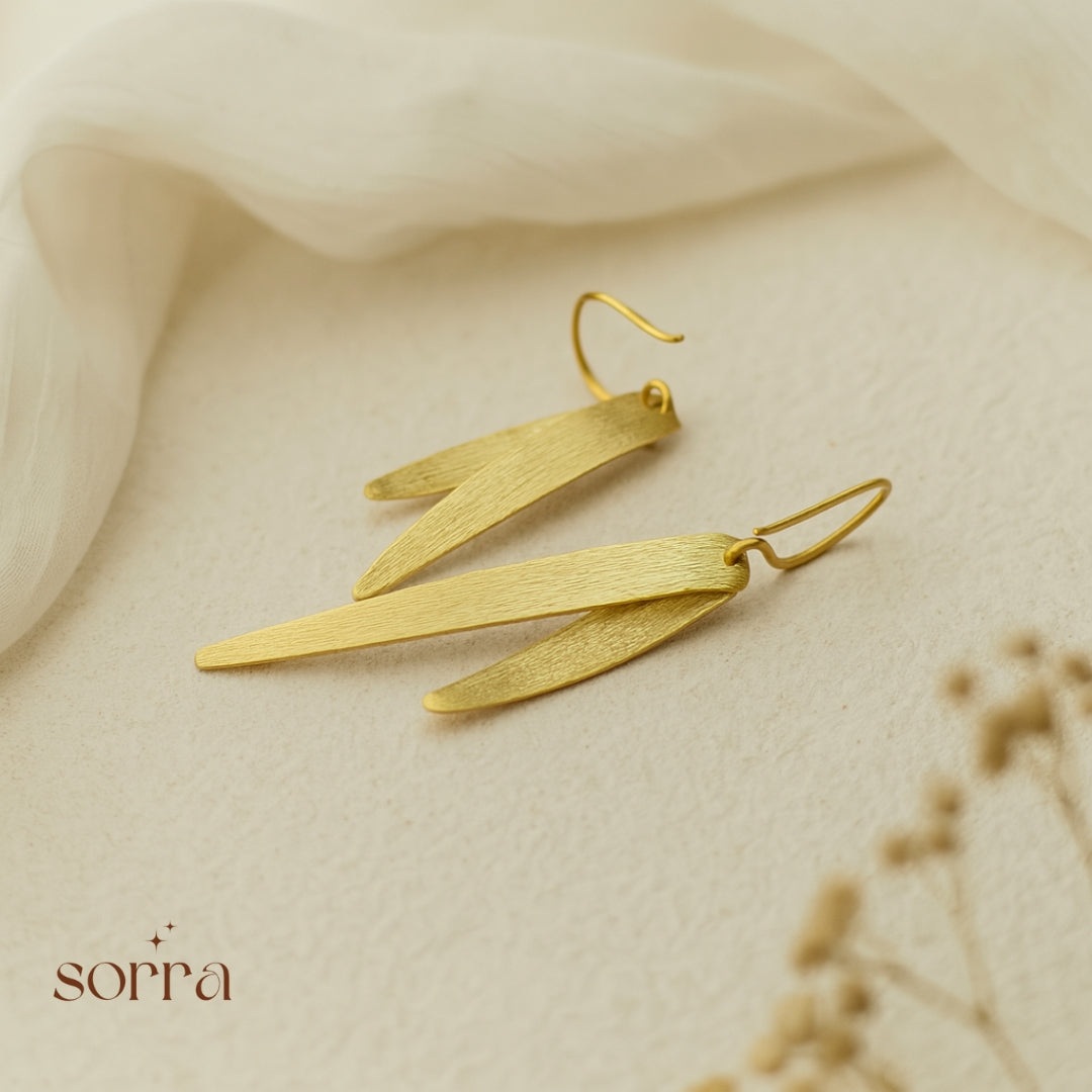 Golden Leaf Drop Earrings | 925 Silver