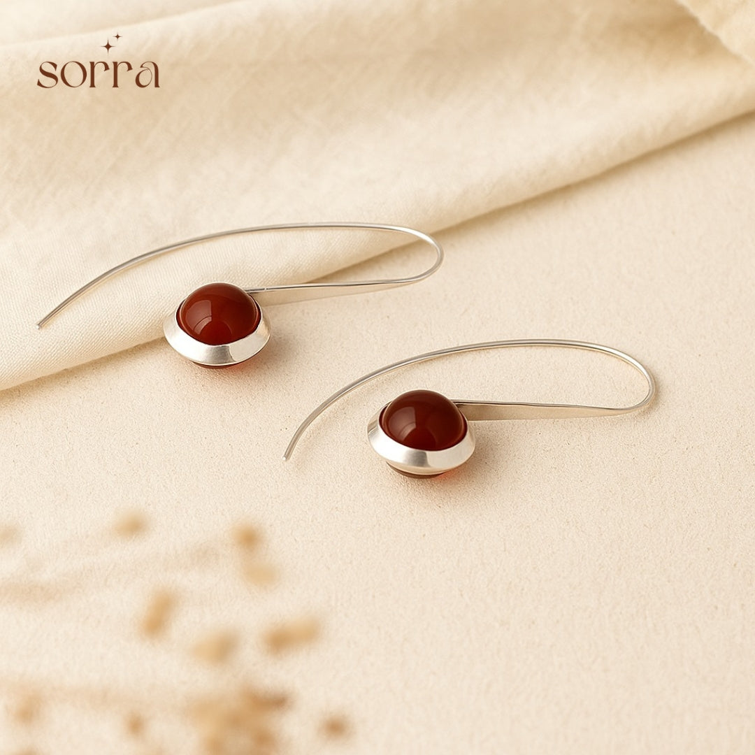 Silver Curve Drop Earrings – Red | 925 Silver