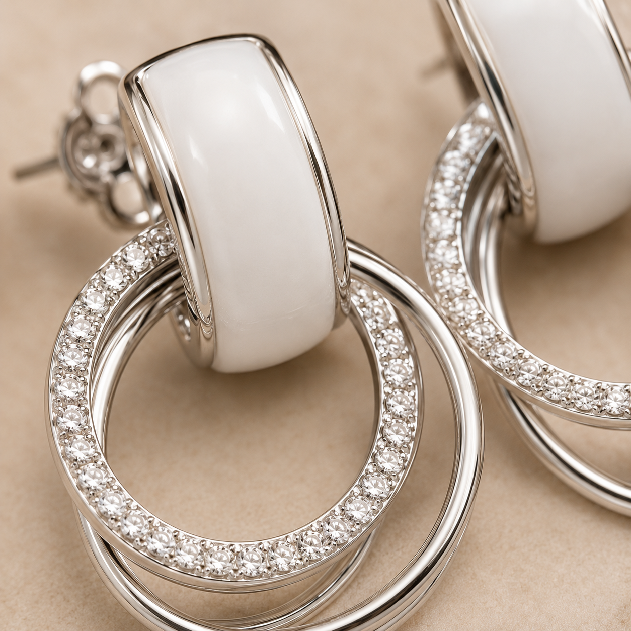 Ceramic Loop Sparkle Earrings | 925 Silver