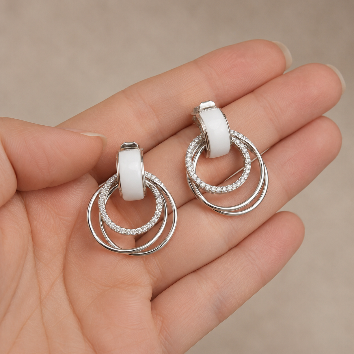 Ceramic Loop Sparkle Earrings | 925 Silver