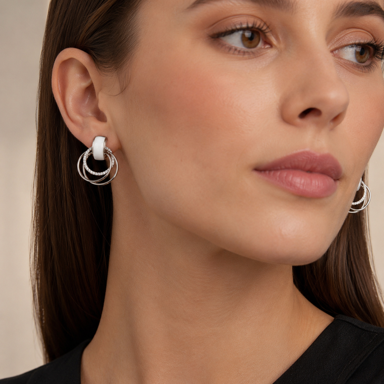 Ceramic Loop Sparkle Earrings | 925 Silver