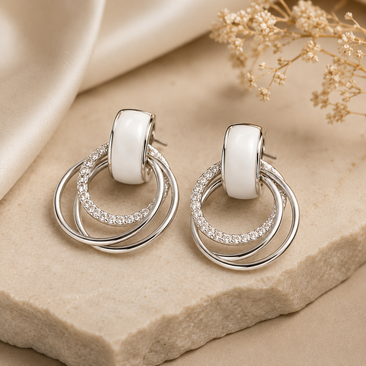 Ceramic Loop Sparkle Earrings | 925 Silver