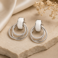 Ceramic Loop Sparkle Earrings | 925 Silver