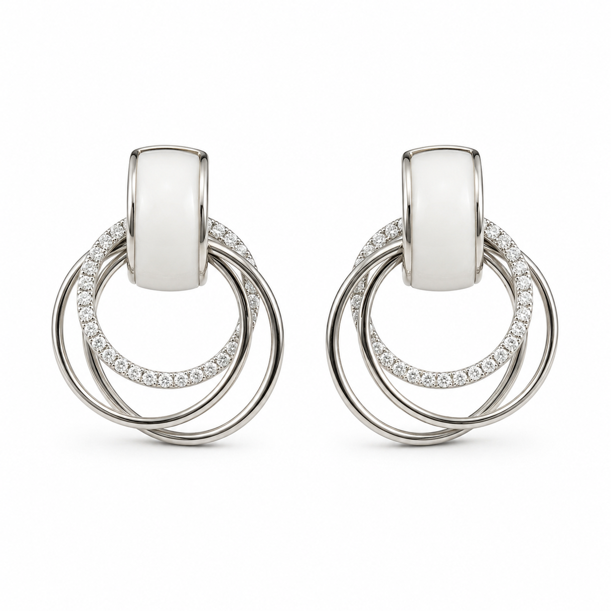 Ceramic Loop Sparkle Earrings | 925 Silver