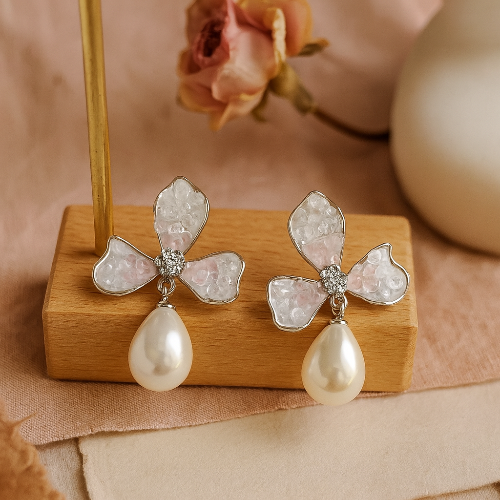 Blush Petal Pearls Earrings | 925 Silver