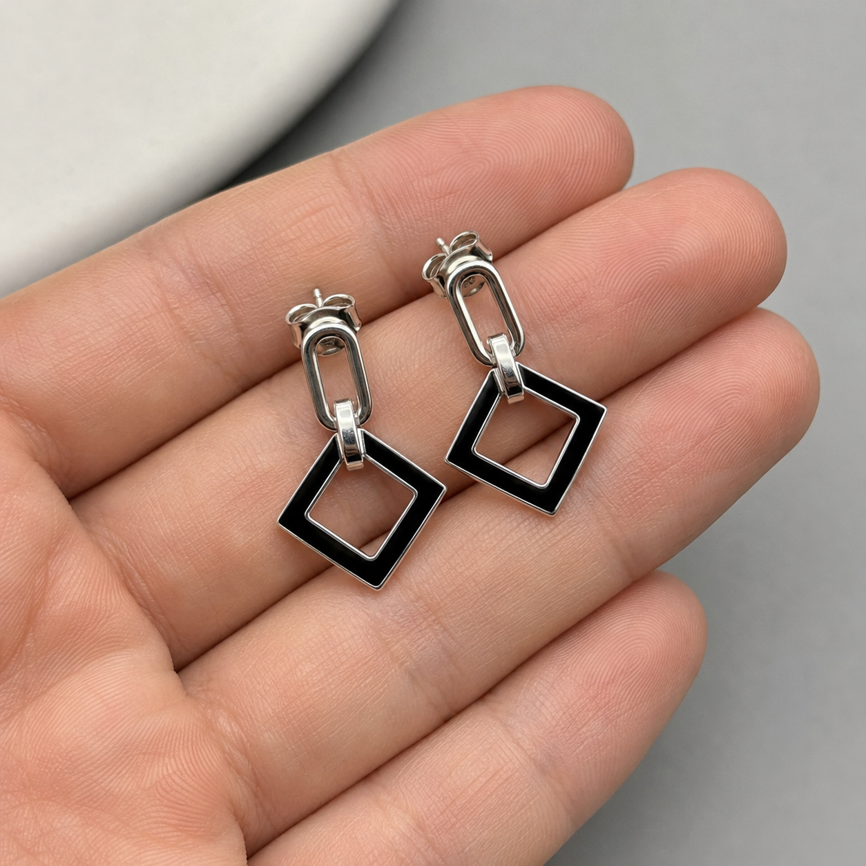 Black & Silver Geo Earrings | 925 Silver