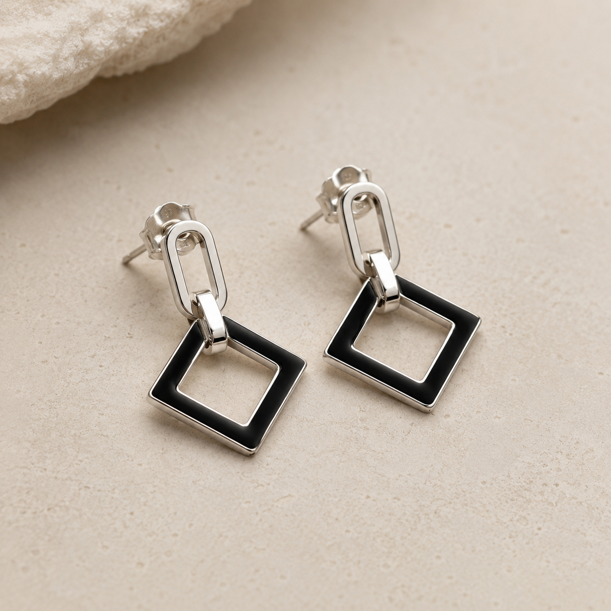 Black & Silver Geo Earrings | 925 Silver