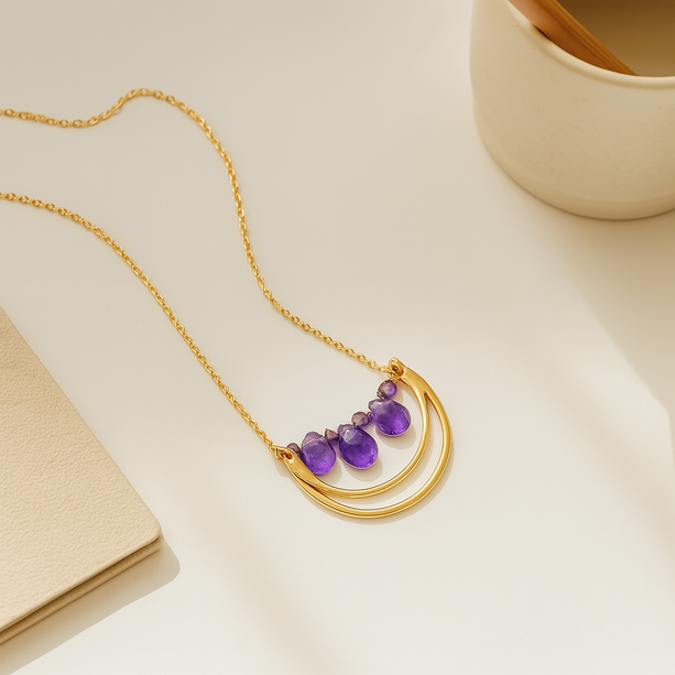 Amethyst Arc Drop Pendant | 925 Silver