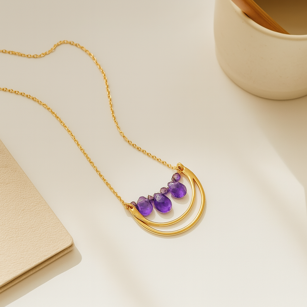 Amethyst Arc Drop Pendant | 925 Silver