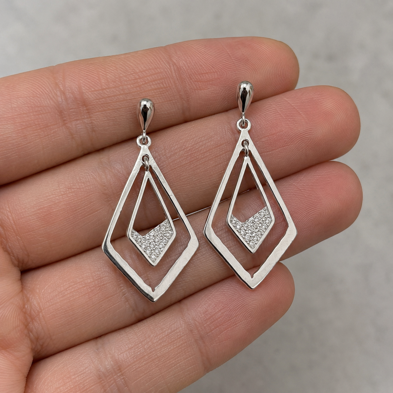 GeoFrame Sparkle Earrings | 925 Silver