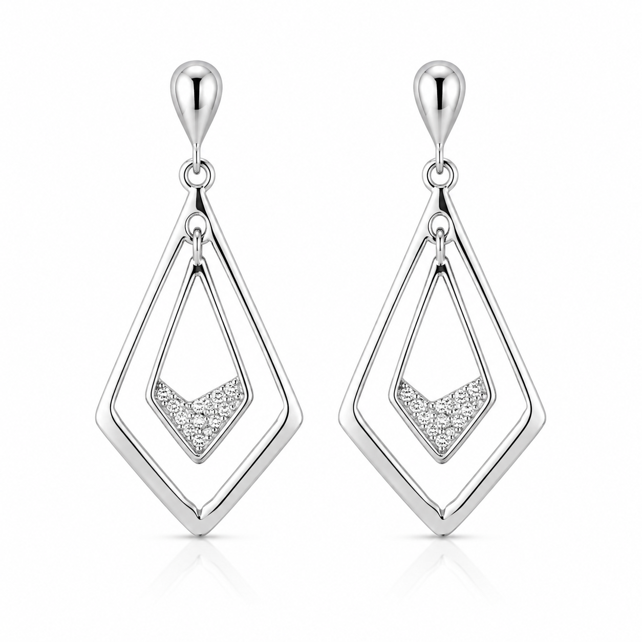 GeoFrame Sparkle Earrings | 925 Silver