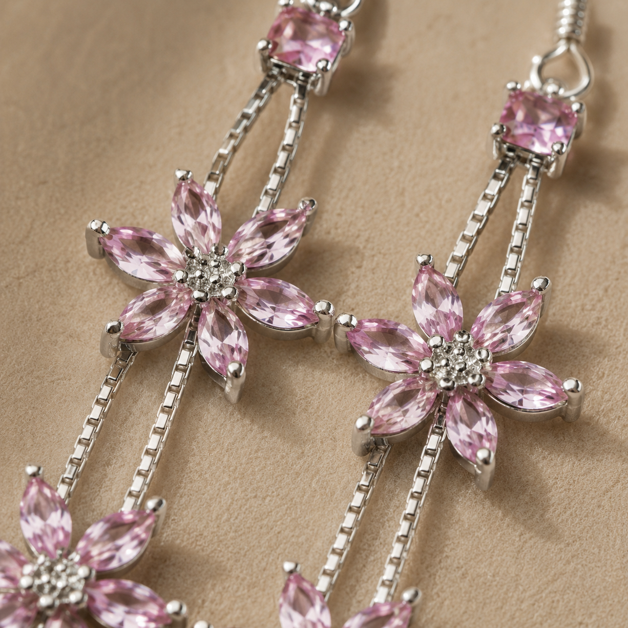 Pink Petal Cascade Earrings | 925 Silver