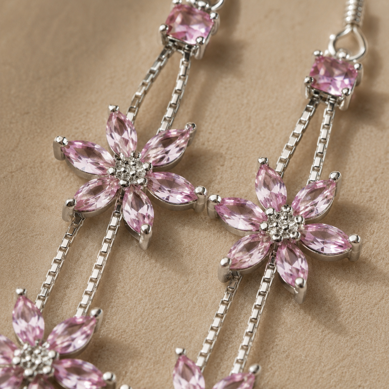 Pink Petal Cascade Earrings | 925 Silver