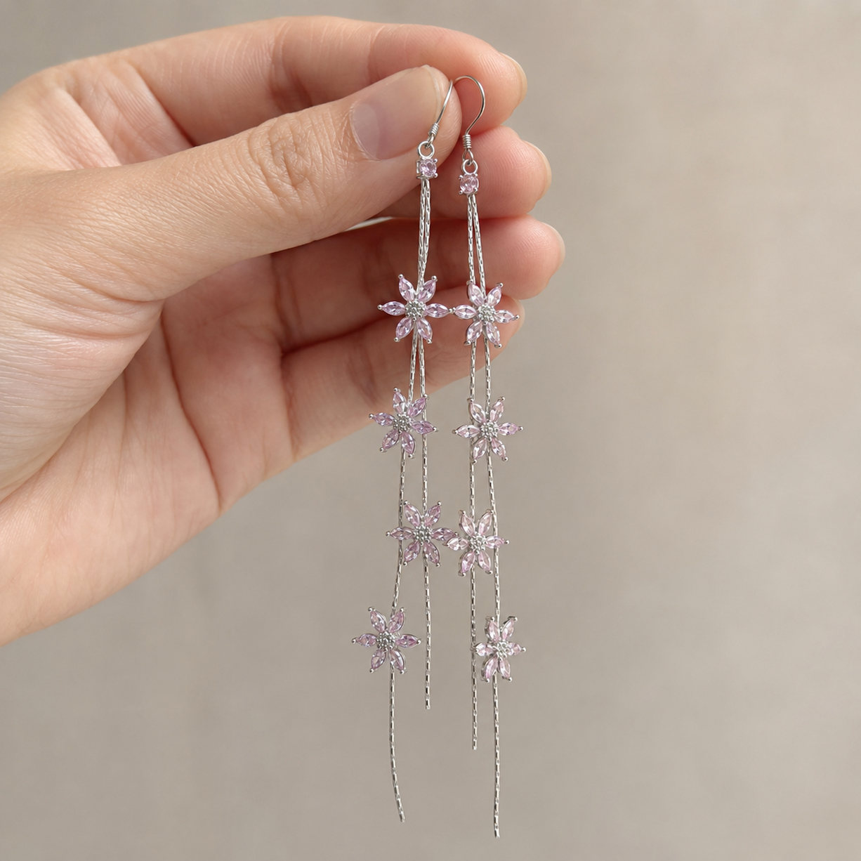 Pink Petal Cascade Earrings | 925 Silver