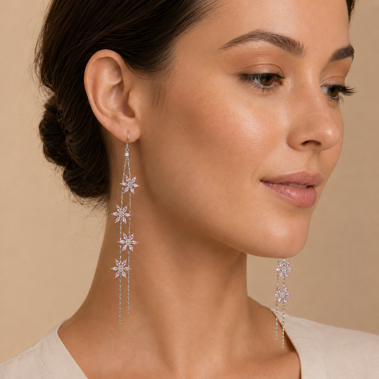 Pink Petal Cascade Earrings | 925 Silver