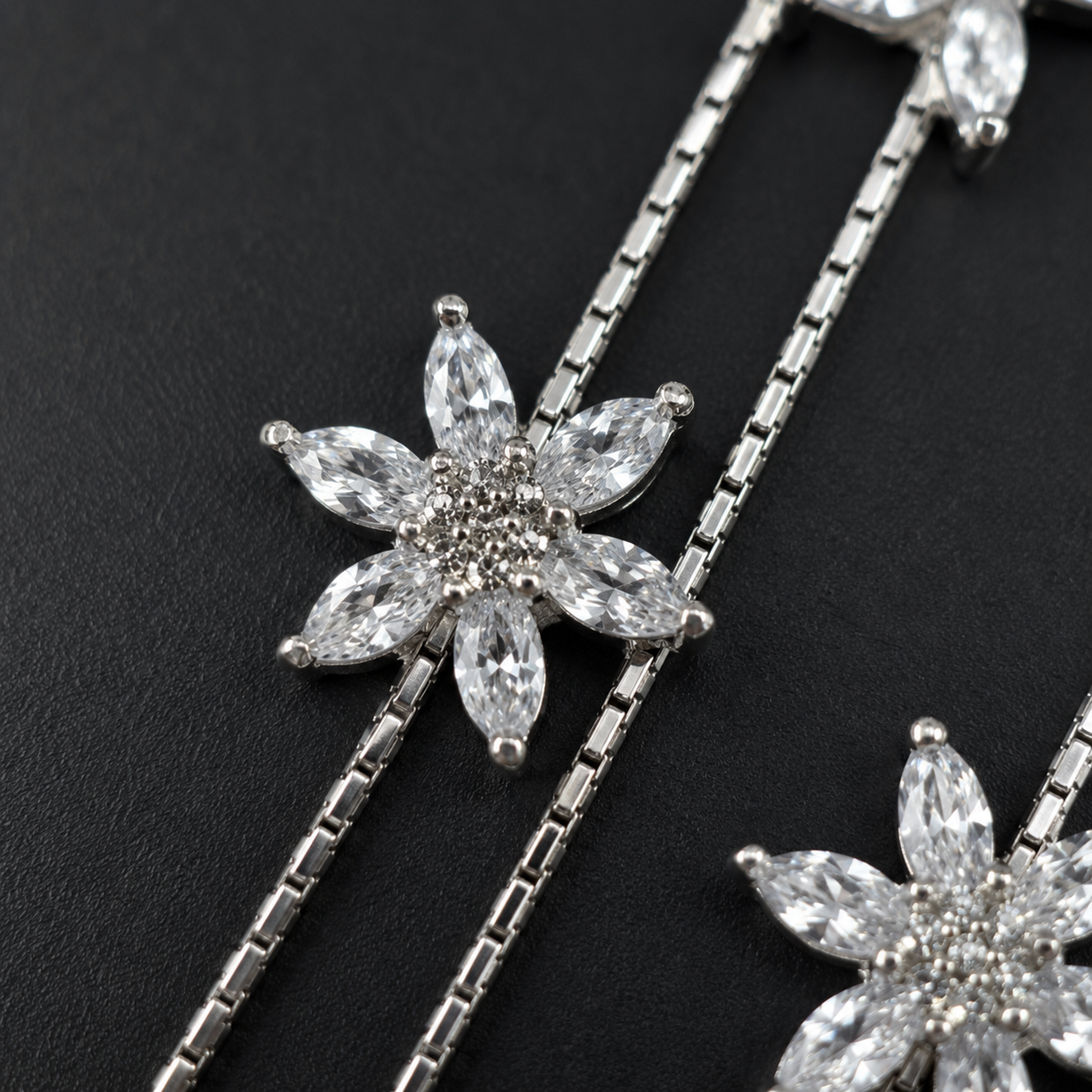White Petal Cascade Earrings | 925 Silver
