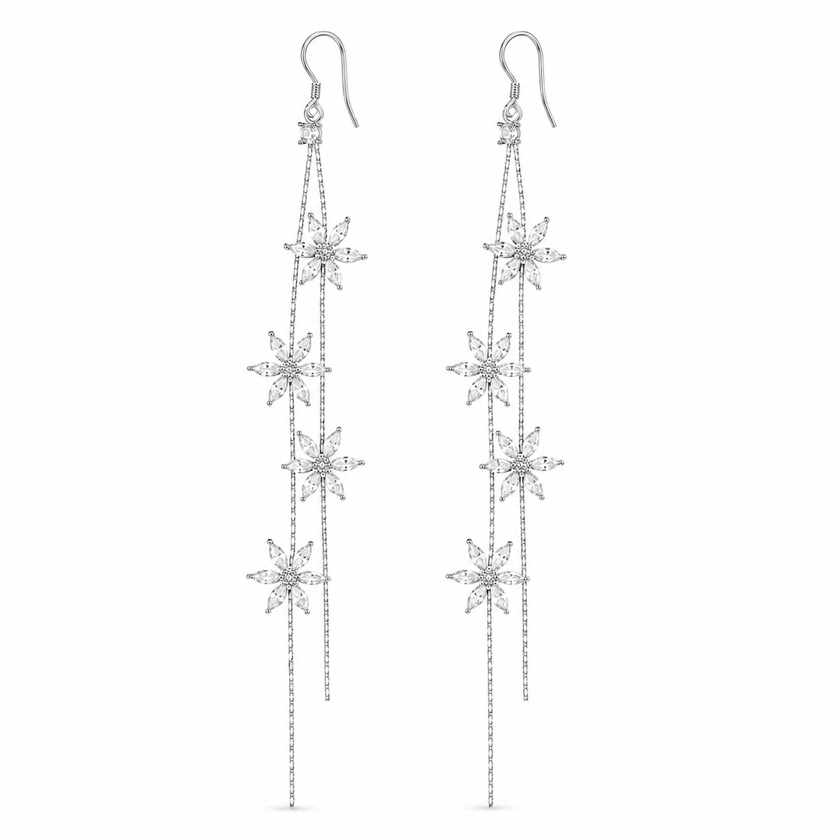 White Petal Cascade Earrings | 925 Silver
