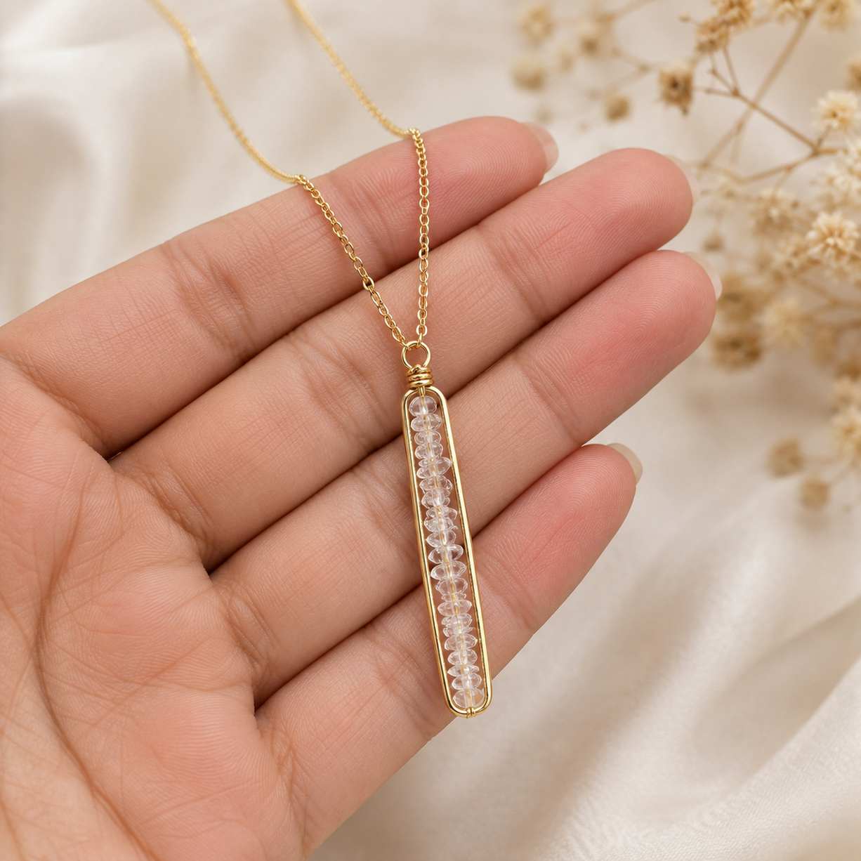 Crystal Beam Gold Pendant | 925 Silver