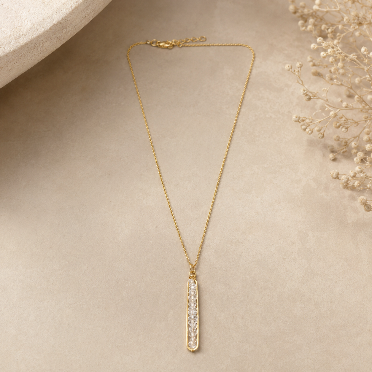 Crystal Beam Gold Pendant | 925 Silver