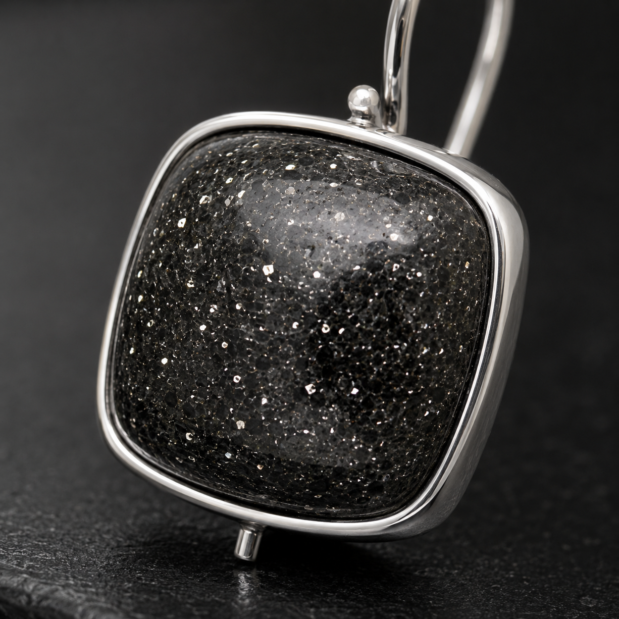 Black Stone Cushion Drop Earrings | 925 Silver
