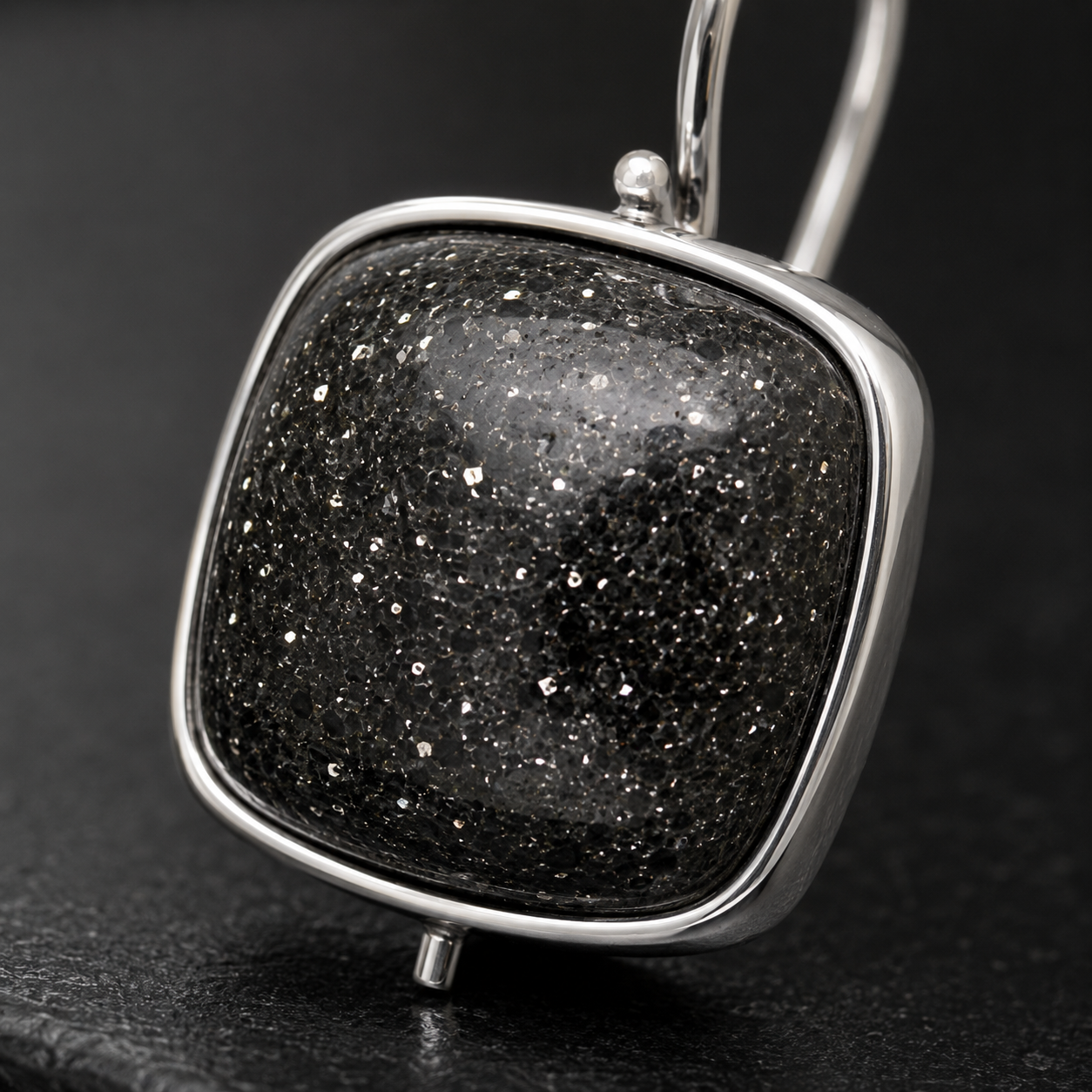 Black Stone Cushion Drop Earrings | 925 Silver