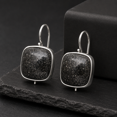 Black Stone Cushion Drop Earrings | 925 Silver