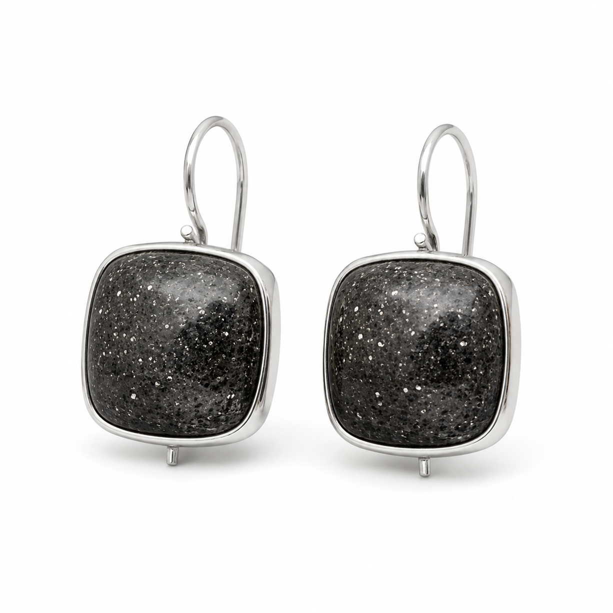 Black Stone Cushion Drop Earrings | 925 Silver