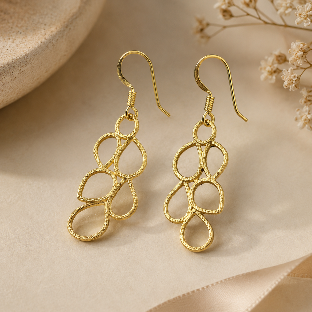 Golden Petal Cluster Earrings | 925 Silver
