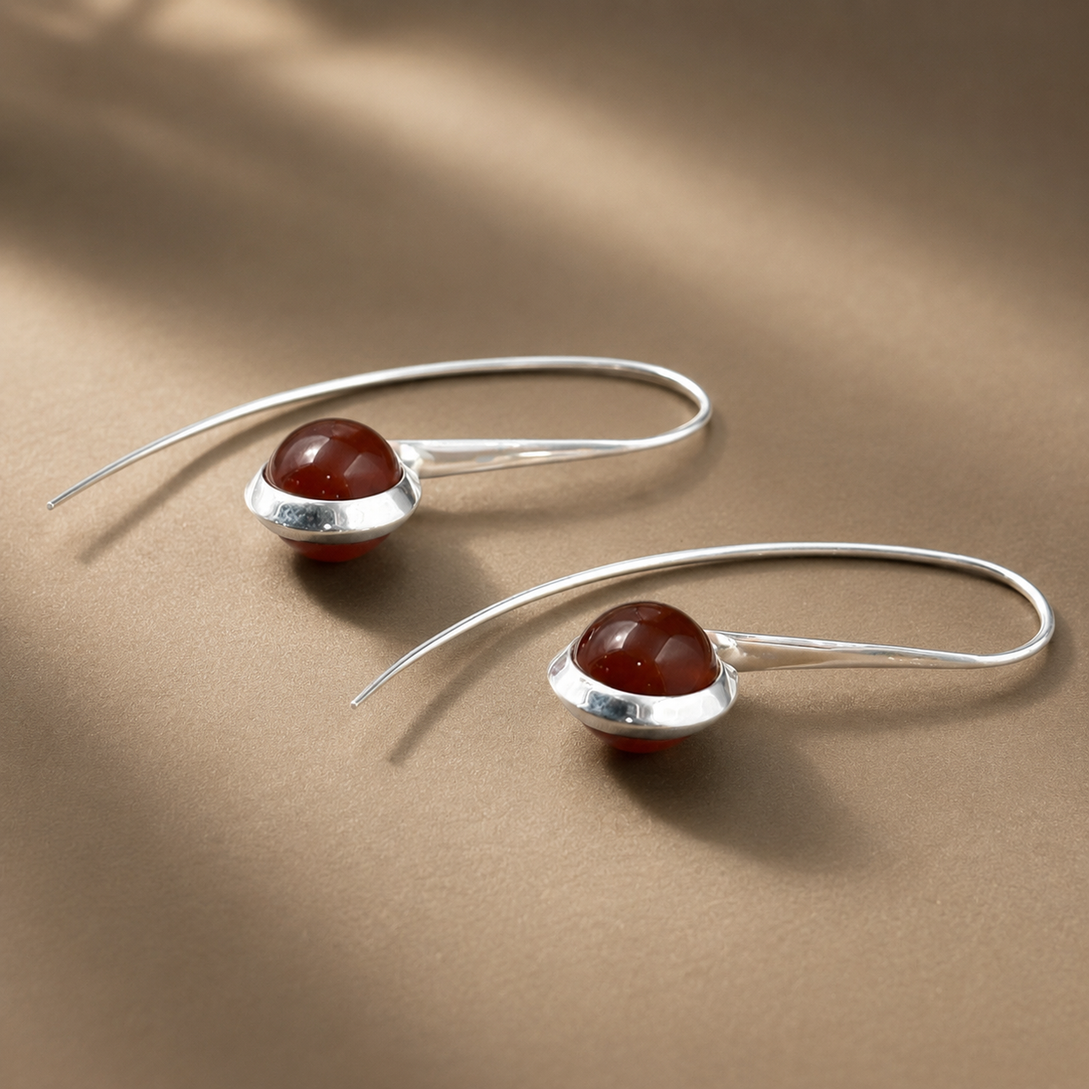 Silver Curve Drop Earrings – Red | 925 Silver