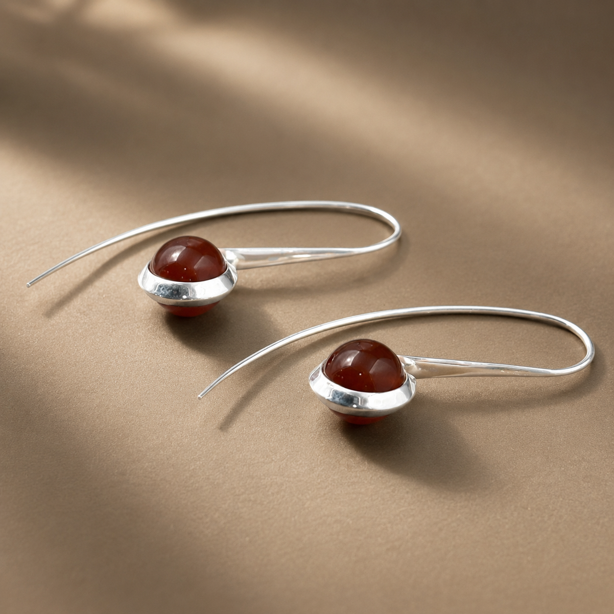Silver Curve Drop Earrings – Red | 925 Silver