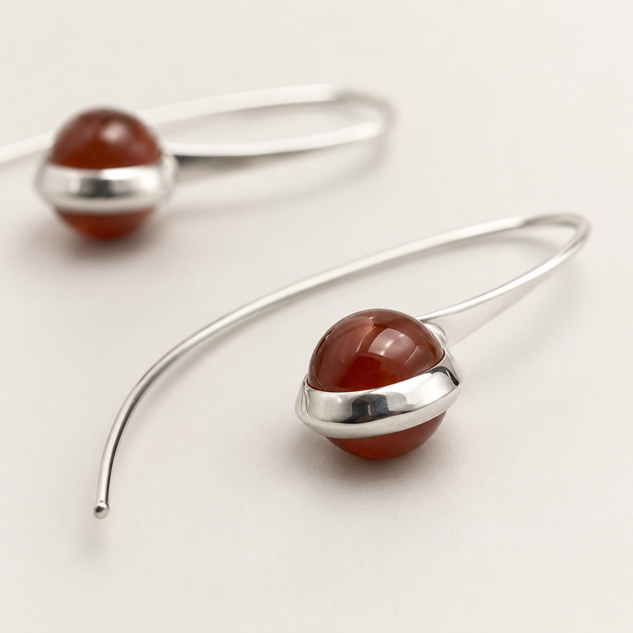 Silver Curve Drop Earrings – Red | 925 Silver