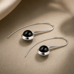 Silver Curve Drop Earrings – Midnight Black | 925 Silver