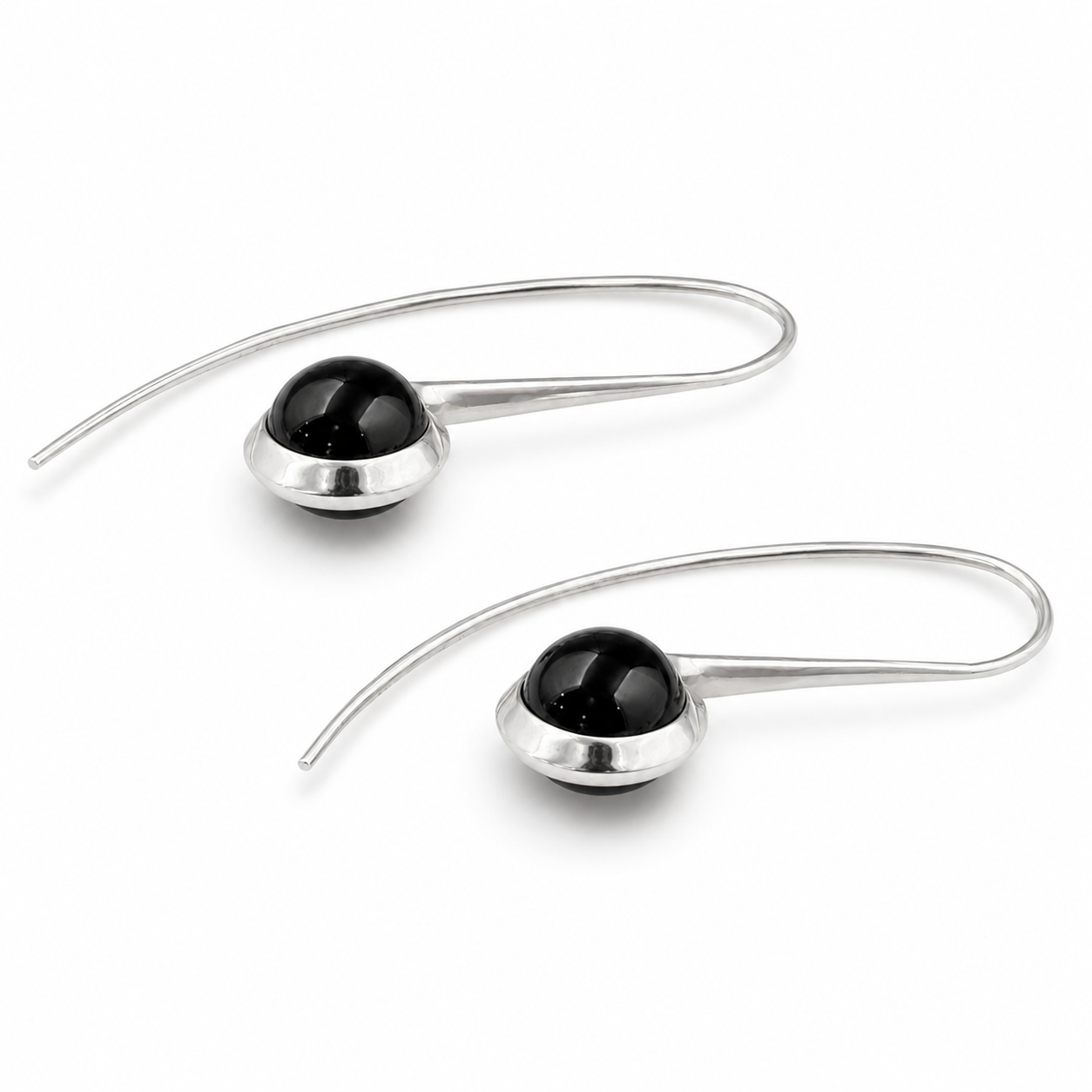 Silver Curve Drop Earrings – Midnight Black | 925 Silver