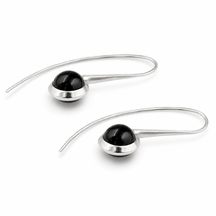 Silver Curve Drop Earrings – Midnight Black | 925 Silver
