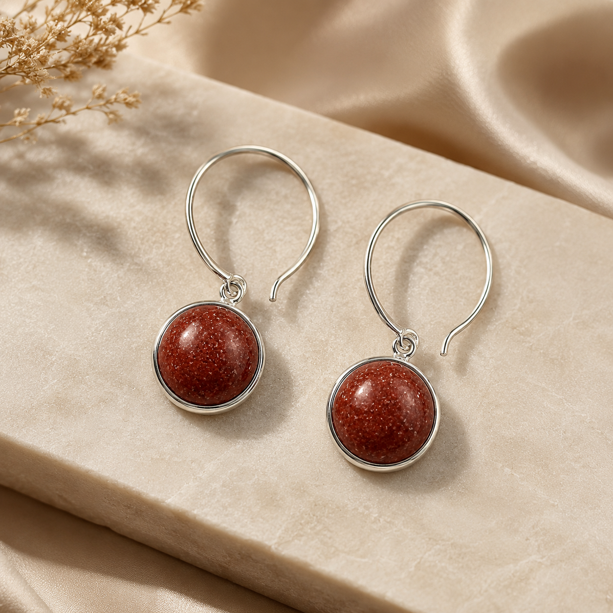 Cherry Red Stone Drop Earrings | 925 Silver