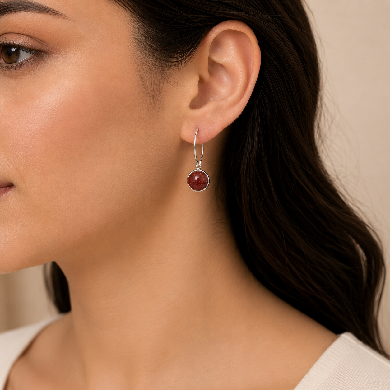 Cherry Red Stone Drop Earrings | 925 Silver