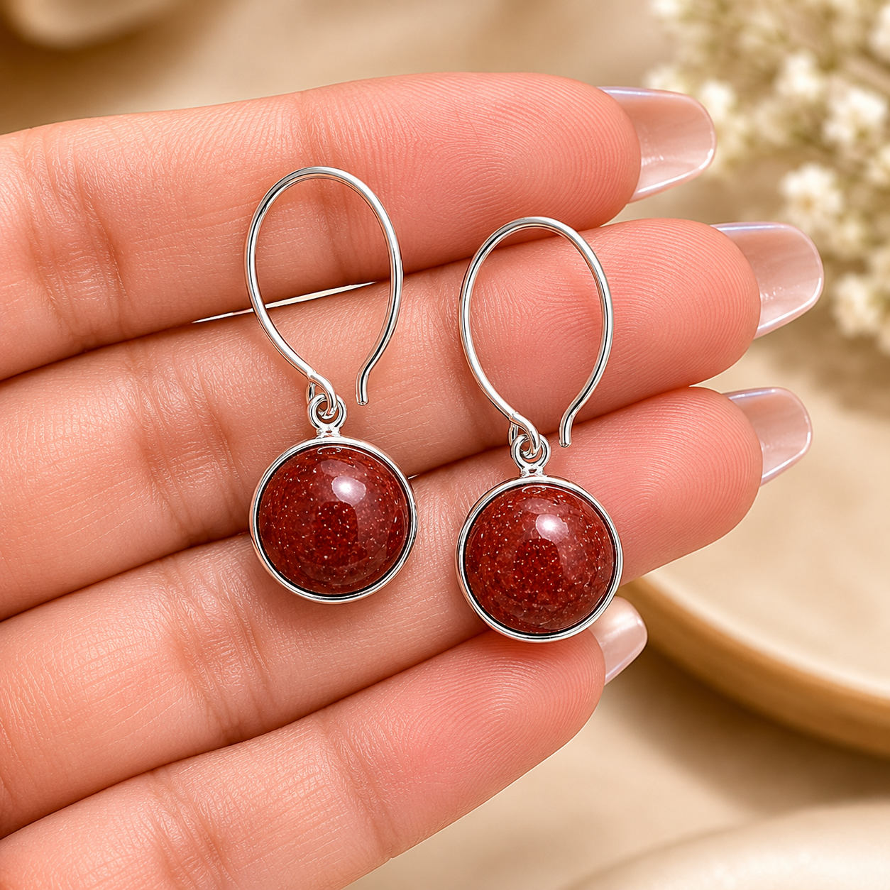 Cherry Red Stone Drop Earrings | 925 Silver