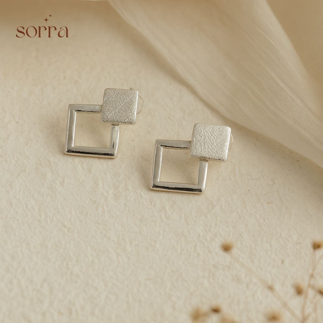 Twist Square Silver Earrings | 925 Silver