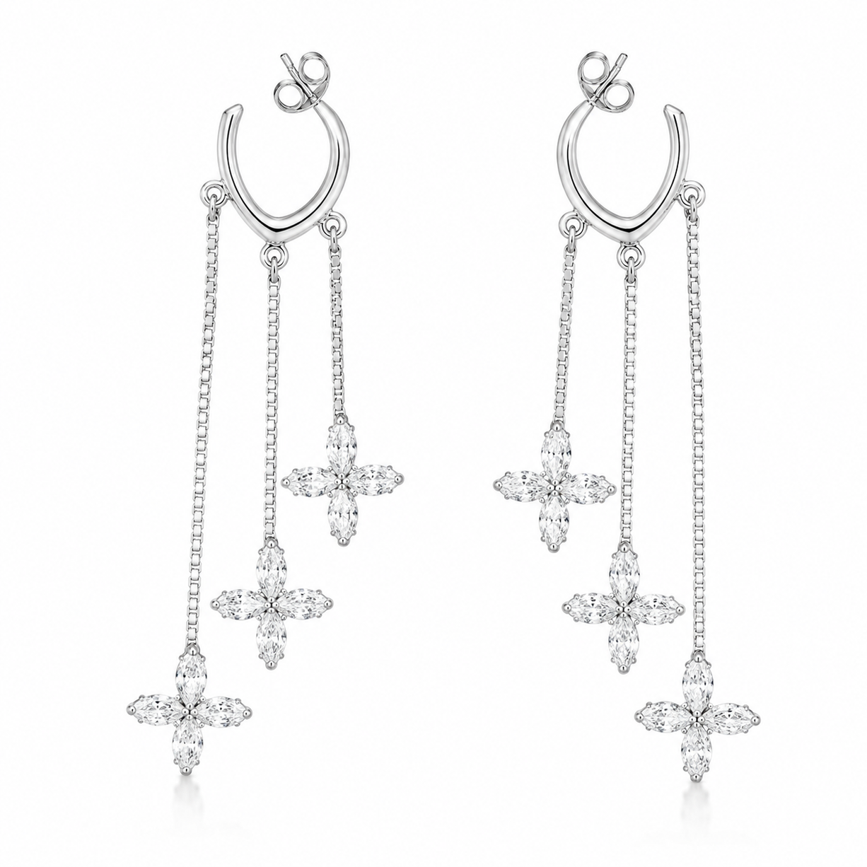 Crystal Bloom Drops Earrings | 925 Silver