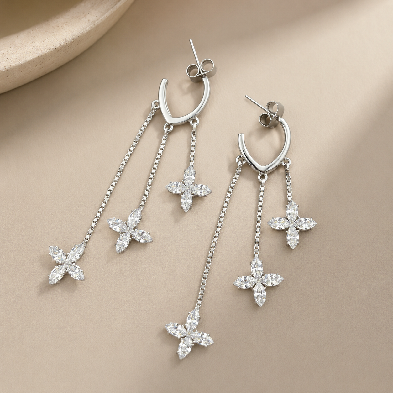 Crystal Bloom Drops Earrings | 925 Silver