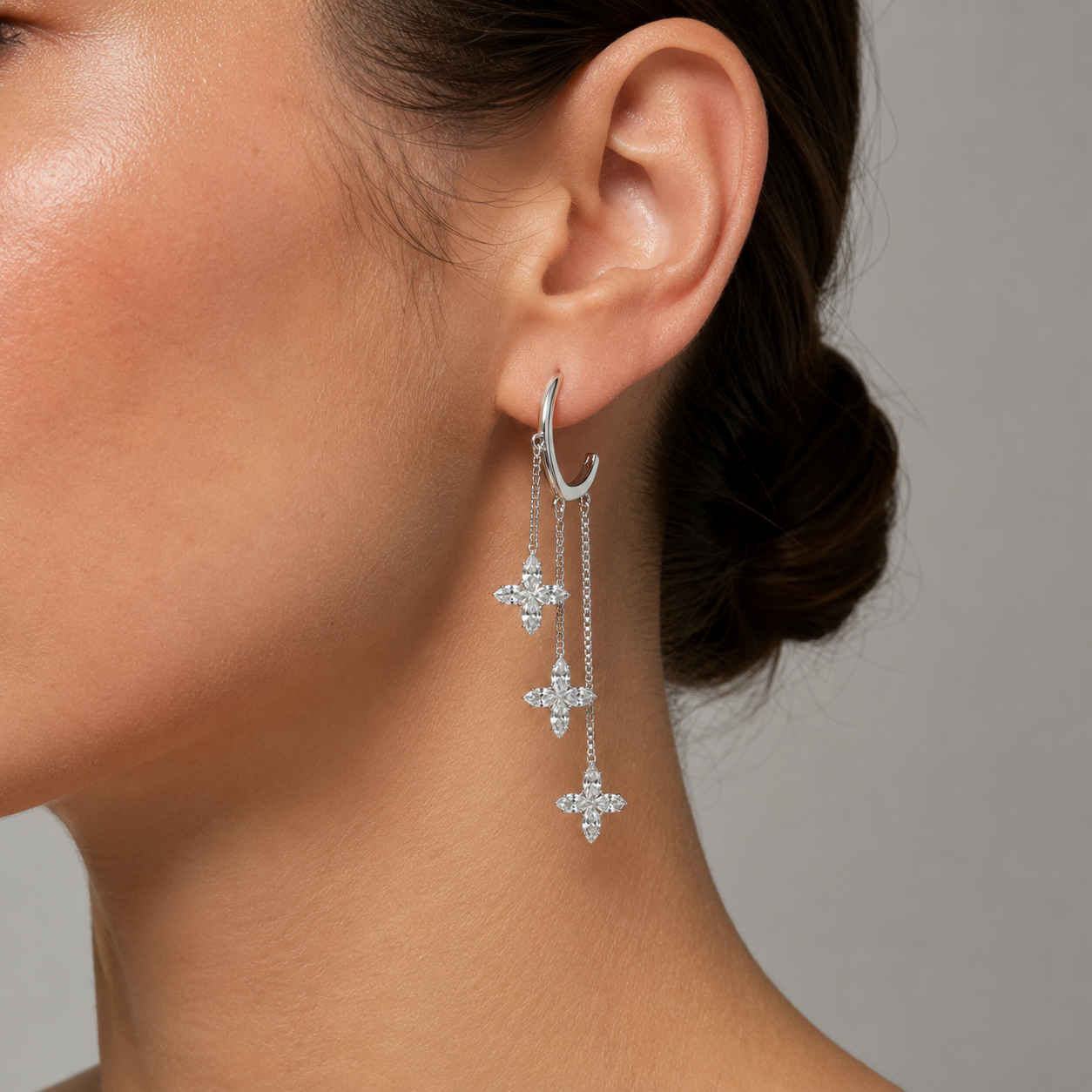 Crystal Bloom Drops Earrings | 925 Silver