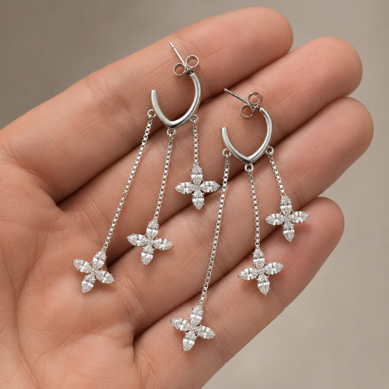Crystal Bloom Drops Earrings | 925 Silver