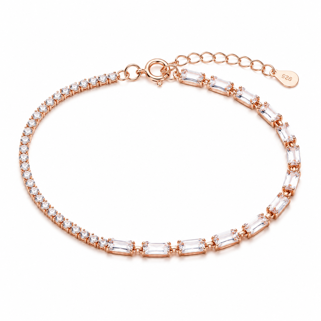 Crystal Square Gold Tennis Bracelet | 925 Silver