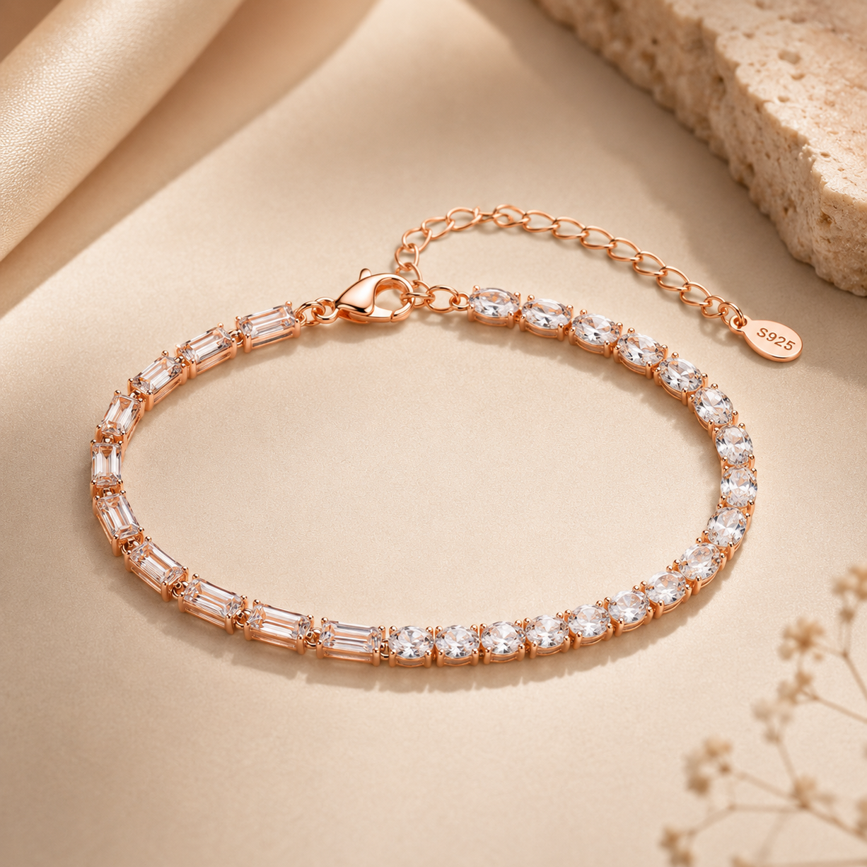 Crystal Square Gold Tennis Bracelet | 925 Silver