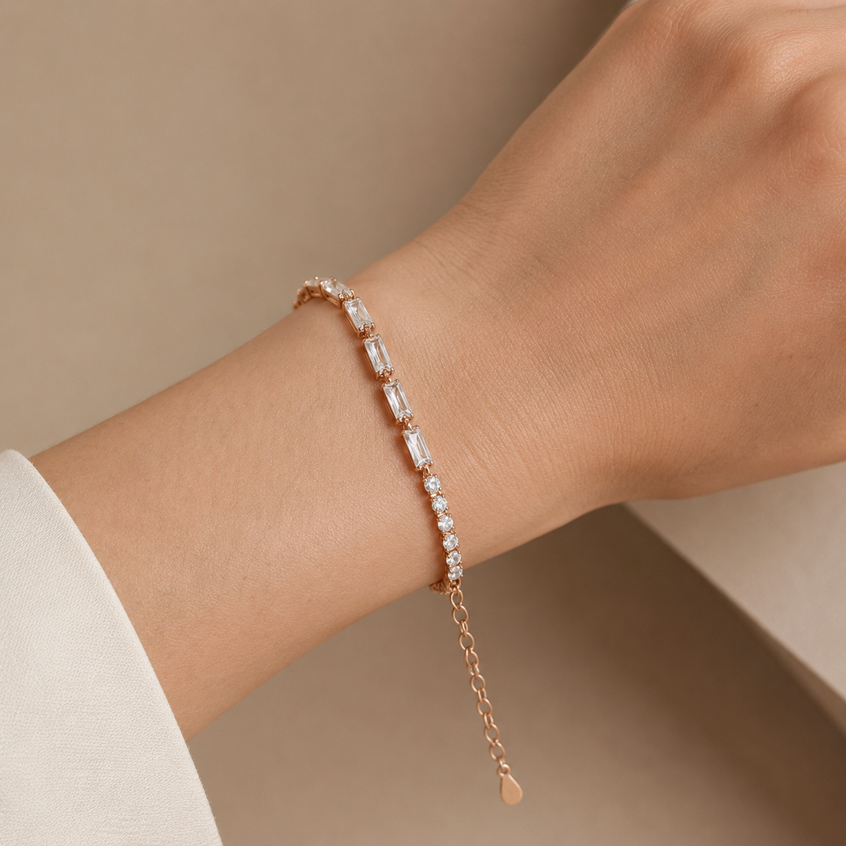 Crystal Square Gold Tennis Bracelet | 925 Silver