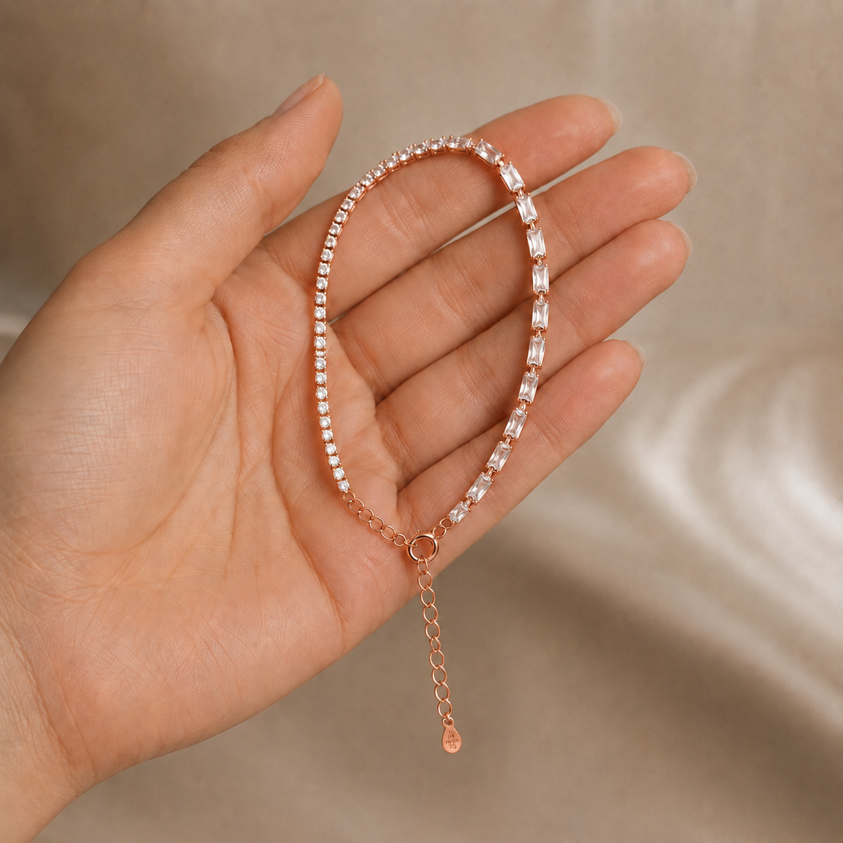 Crystal Square Gold Tennis Bracelet | 925 Silver