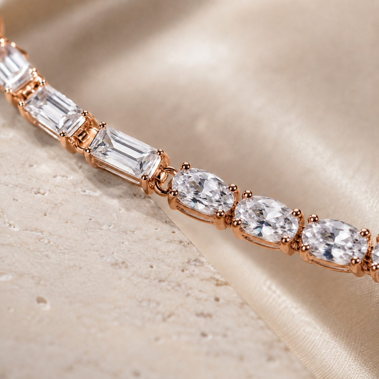 Crystal Square Gold Tennis Bracelet | 925 Silver