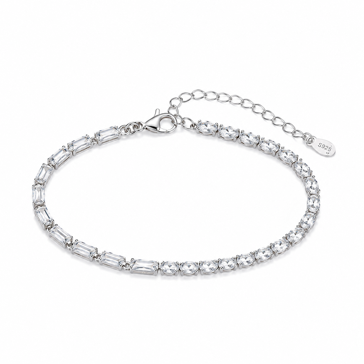 Crystal Square Tennis Bracelet | 925 Silver